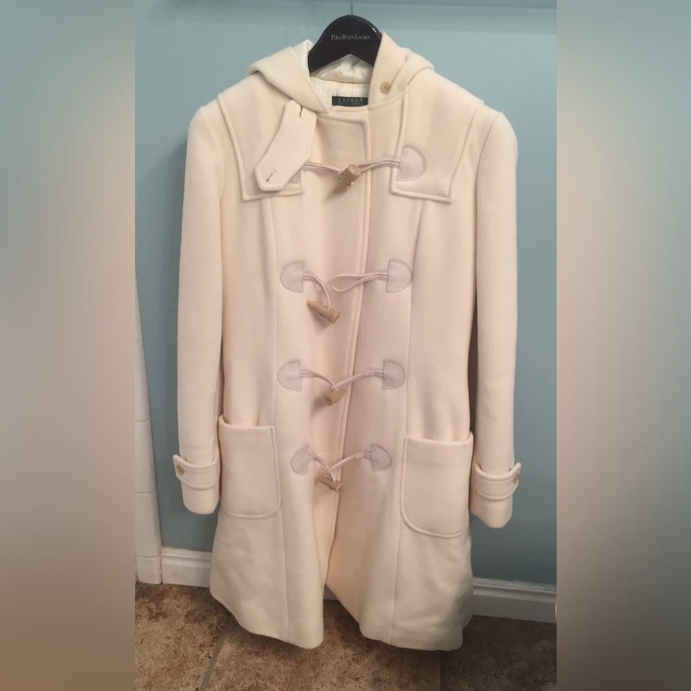 Ralph Lauren White/Ivory Wool Pea Coat with Hood